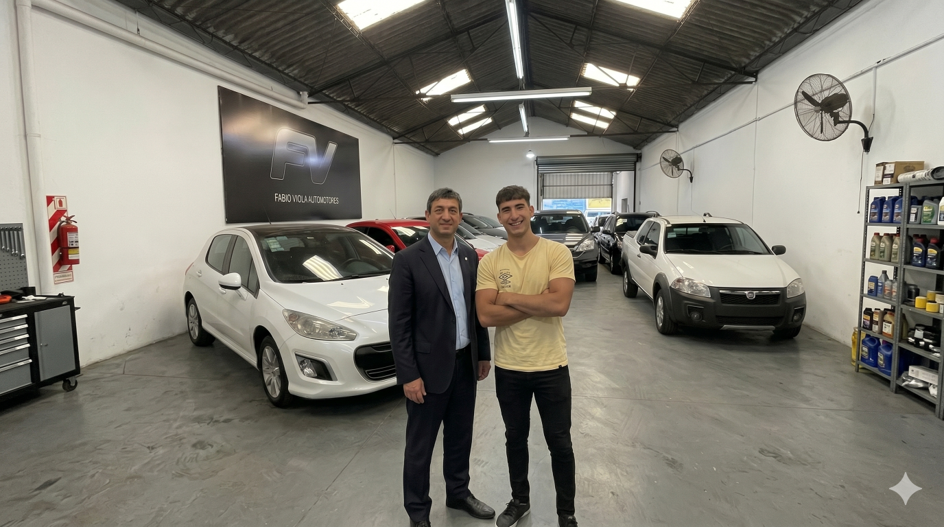 Fabio y Juan Pablo en el showroom de FV Automotores